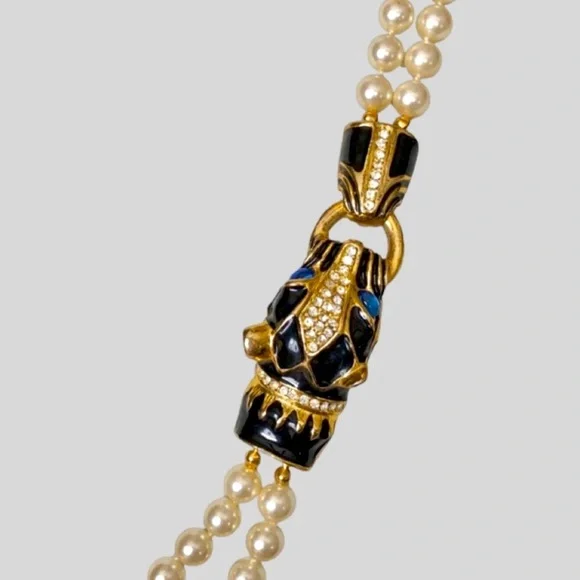 Park Lane Panther Jaguar Double Strand Faux Rhinestone Necklace Gold Tone - Picture 12 of 16